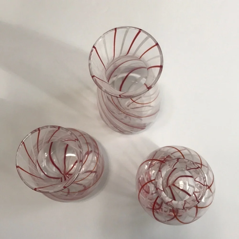 Williams Sonoma Candy Cane Stripe Blown Glass Bud Vases Set of 3 Christmas Decor